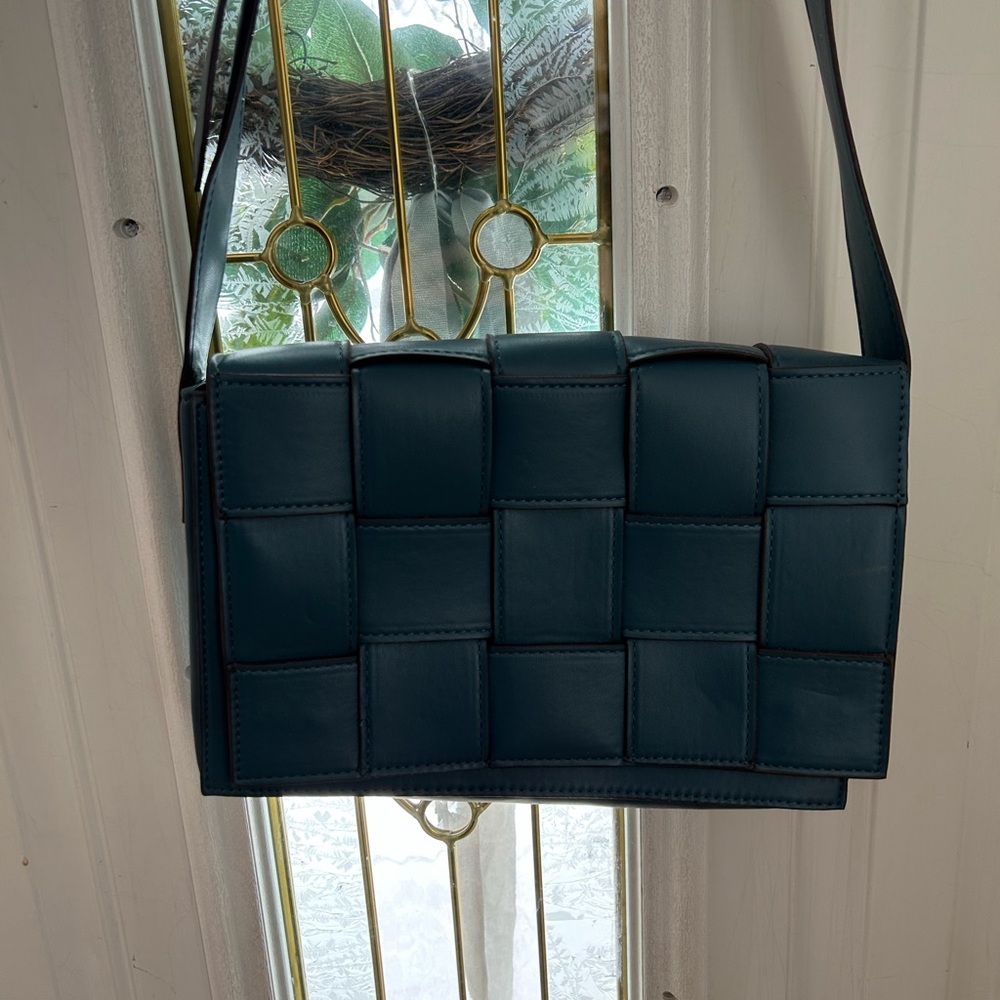 Sondra Roberts Teal Woven Crossbody Bag